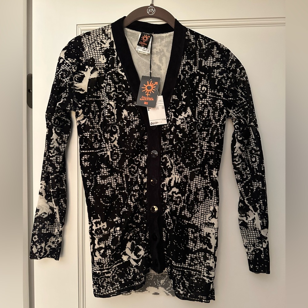 NWT 2000s vintage Jean Paul Gaultier Soleil cardigan in black and white pixel S